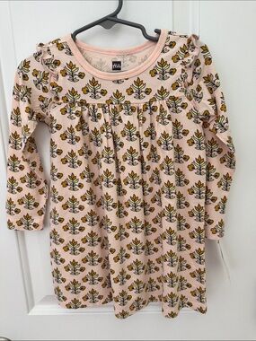NWT Tea Collection Blush Pink Floral Ruffle-Yoke Dress 2T
